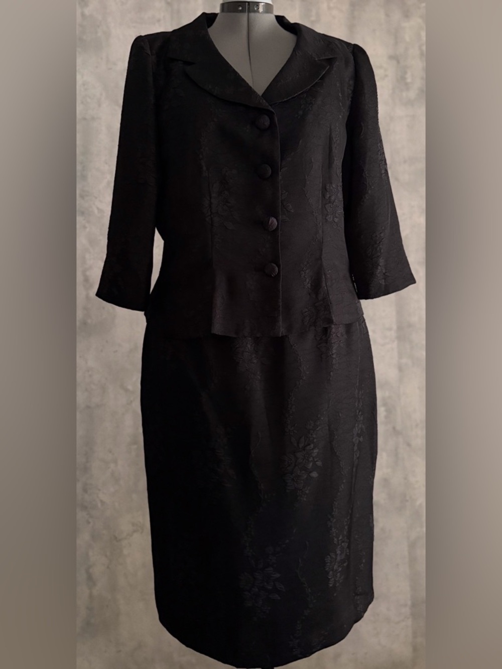 Vintage Adrianna Papell Womens Formal Evening Church Blk Crepe Skirt Suit Sz 16